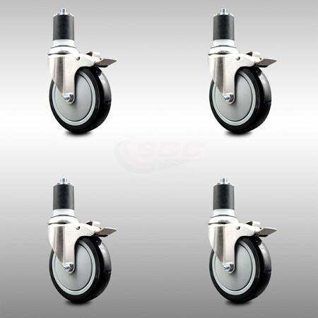 Service Caster 5 Inch 316SS Black Poly Swivel 1-7/8 Inch Expanding Stem Caster Set Lock Brake SCC-SS316TTLEX20S514-PPUB-BLK-178-4